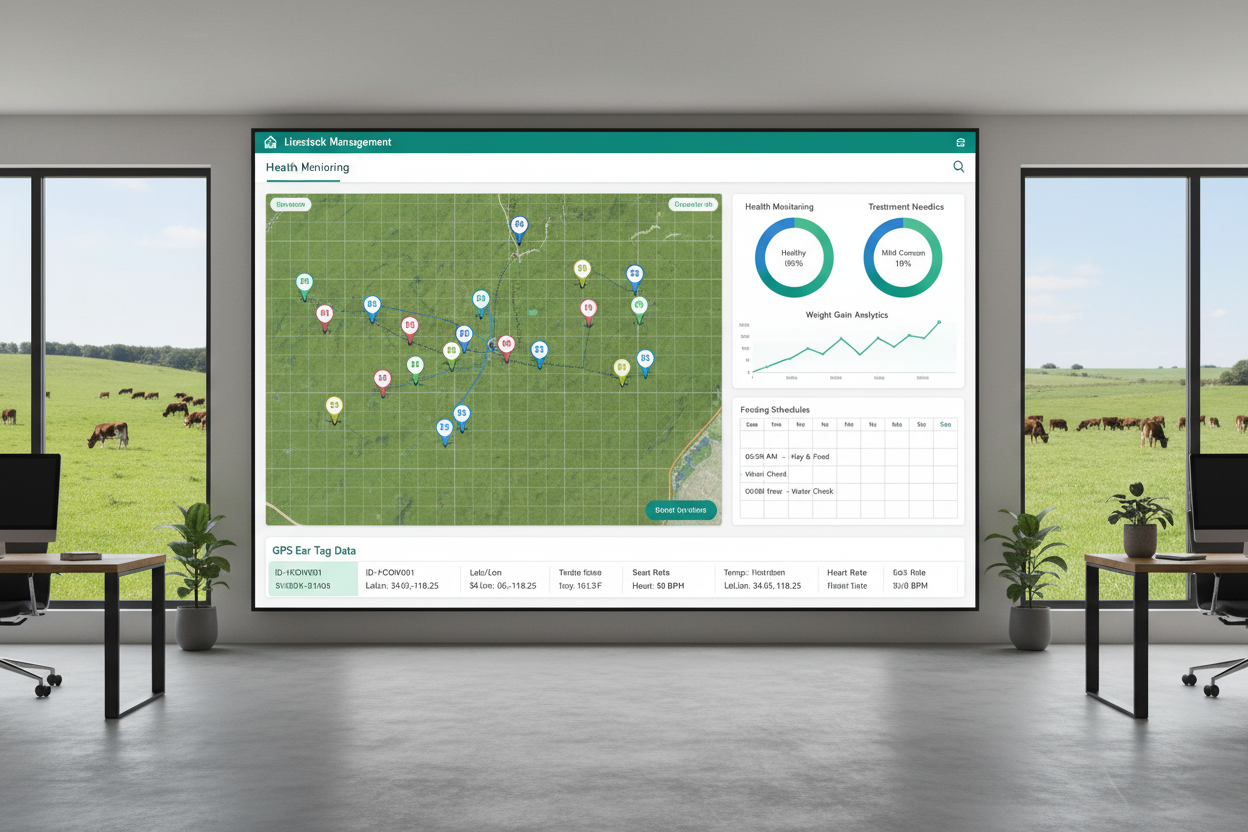 HerdTrack livestock management dashboard with cattle tracking maps and health monitoring