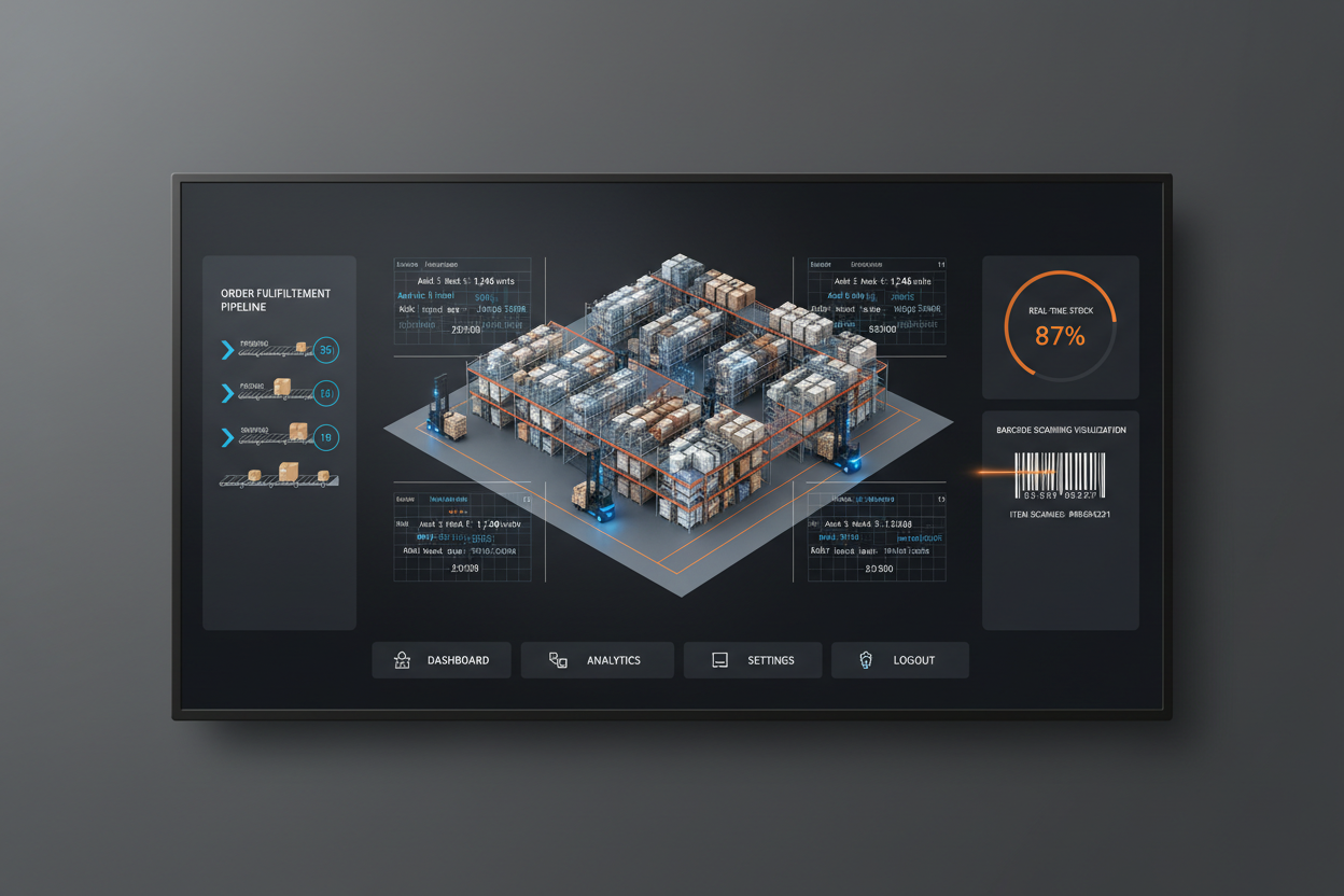 WarehouseOS inventory automation suite with 3D warehouse layout and robotic tracking